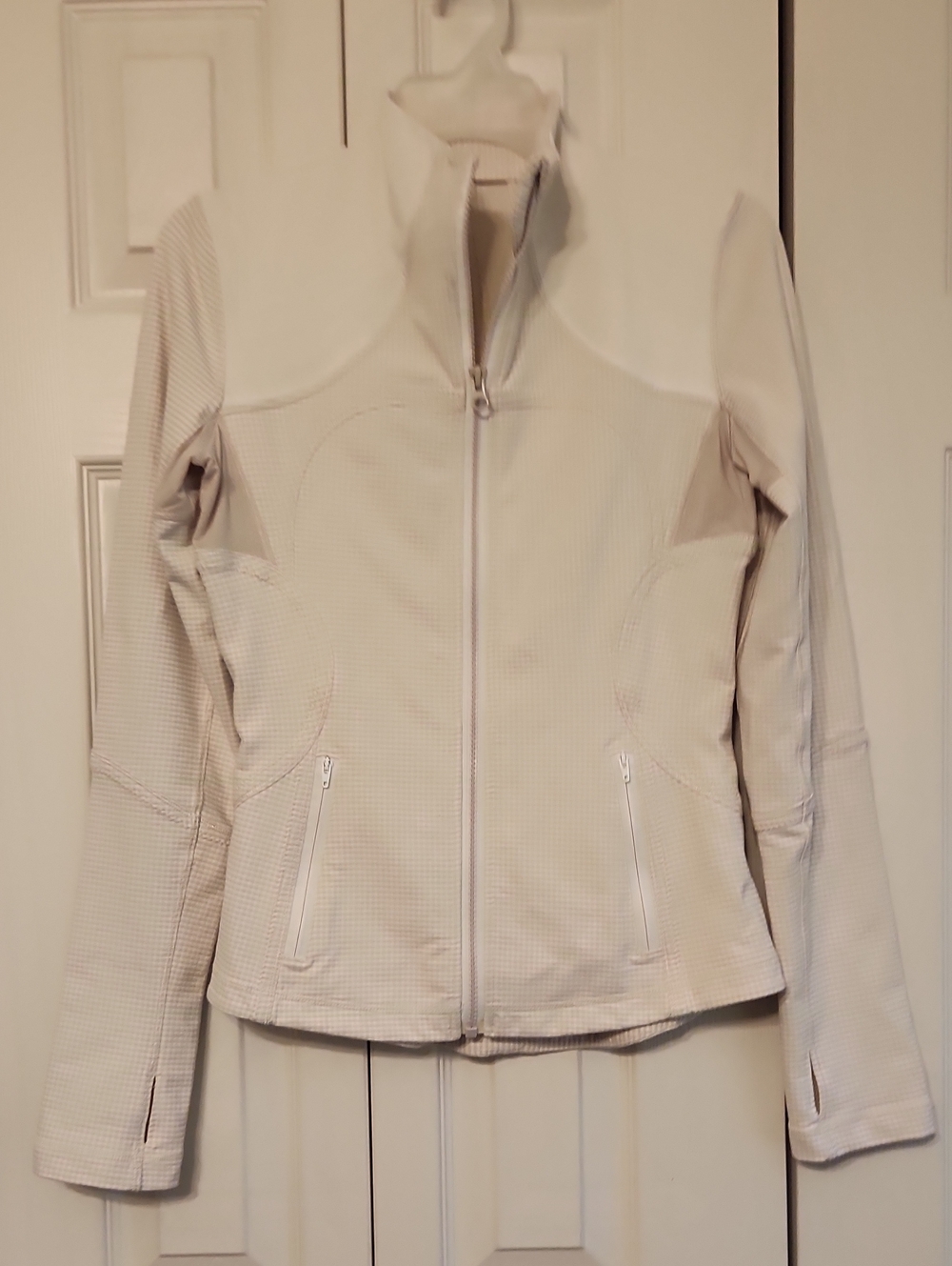 Lululemon Define Zip Up Sweatshirt Light Cream Gingham Checkered Print Size 6